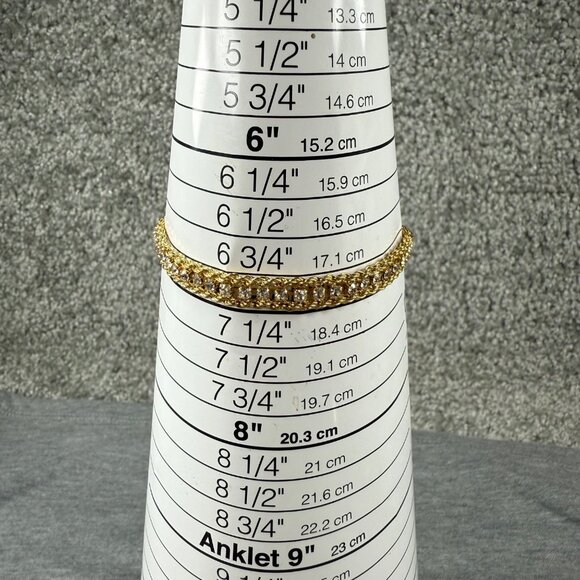 Gold-Tone Double Chain Bracelet Clear Rhinestones Secure Clasp Shine Sparkles - Picture 7 of 16